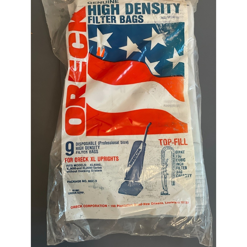 Genuine Oreck High Density Filter Vacuum Bags 9 Count XL Uprights PK80009 Sealed